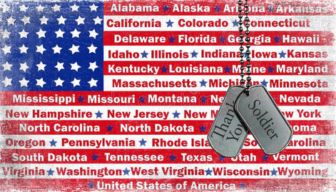 U.S. flag with state names.