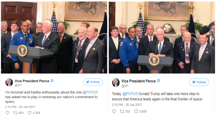 Vice-President Pence to head National Space Council.