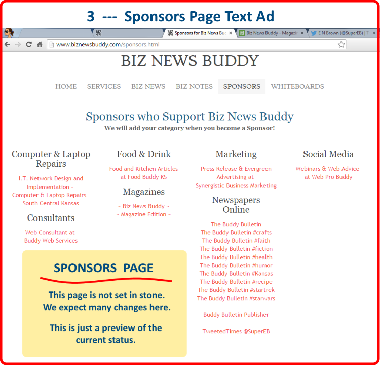 Sponsors Page Text Ad